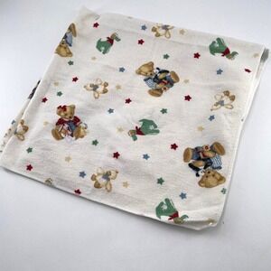Vintage Springmaid Blue Jean Teddy Bear Baby Blanket Cotton Made in USA 25x27 in